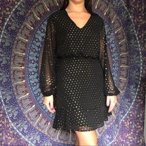 Lush Black & Metallic Gold Long Sleeve Dress Sm